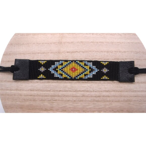 Loom Beaded Bracelet Black, Yellow and Purple - Picture 2 of 4